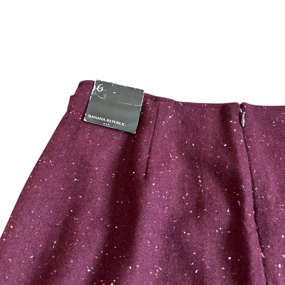 Banana Republic Burgundy Wool Blend Mini Skirt Faux Wrap Festive Fall Size 6 NWT